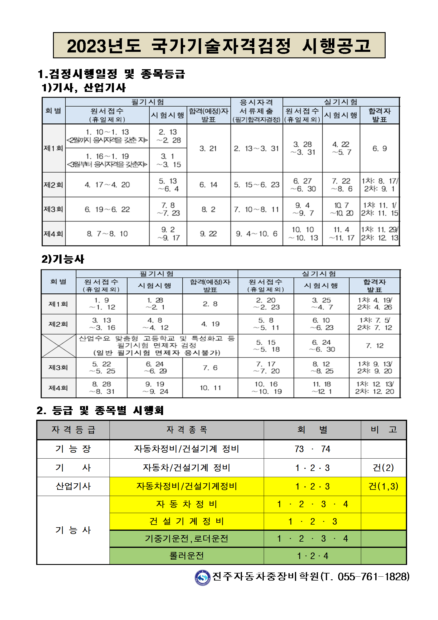 ★★★ 2023년도 국가기술자격시험 시행공고 ★★★