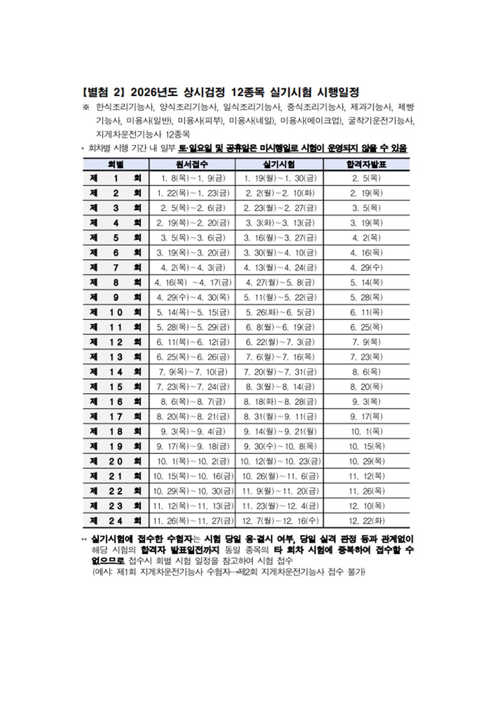★★★ 2026년도 지게차_굴착기 필기/실기시험 일정표 ★★★